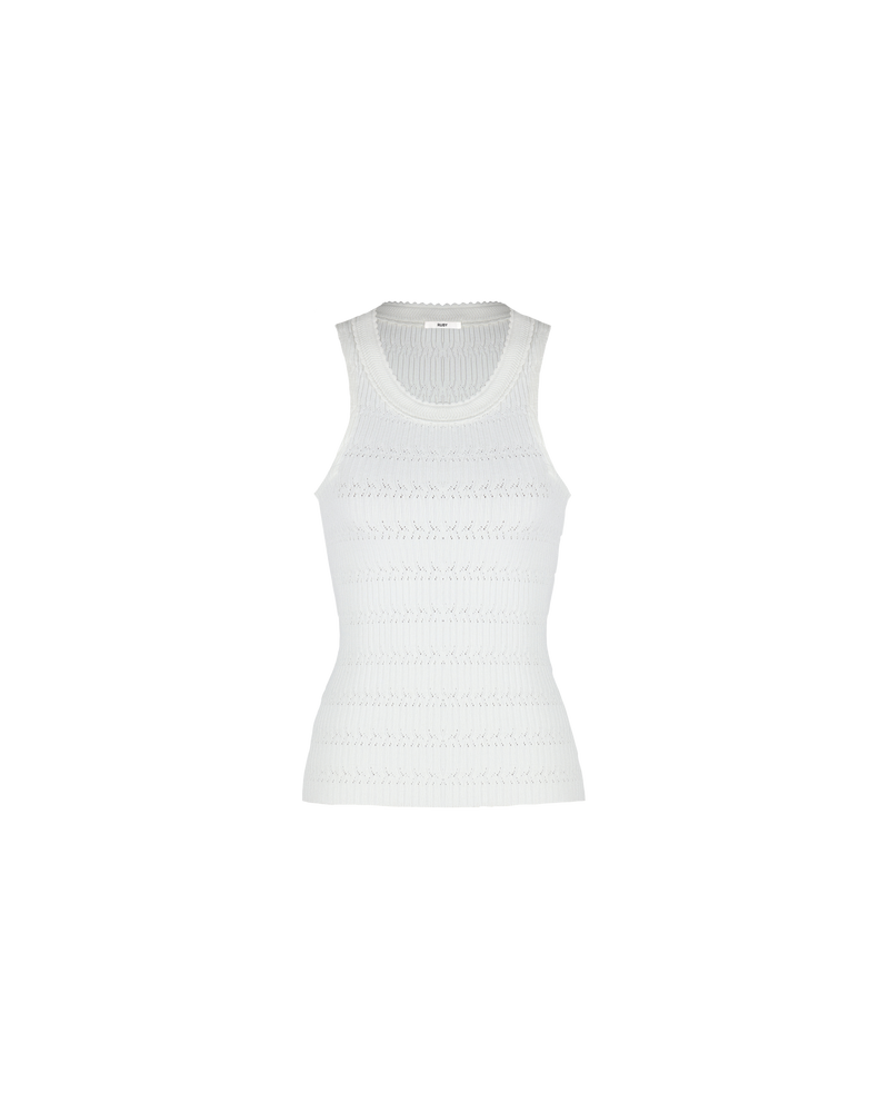 VANYA TANK CREAM | Braided knit tank designed in a soft mid-weight knit with a plush hand-feel. This tank has a neckline rib detail that adds to the luxe feel of the piece.