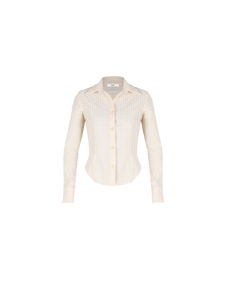 VITTORIA SHIRT FRENCH VANILLA | Fitted longsleeve shirt with button up front, a new style in the much loved Vittoria story. Like the bodice, this shirt is fitted through the waist creating a beautiful silhouette...