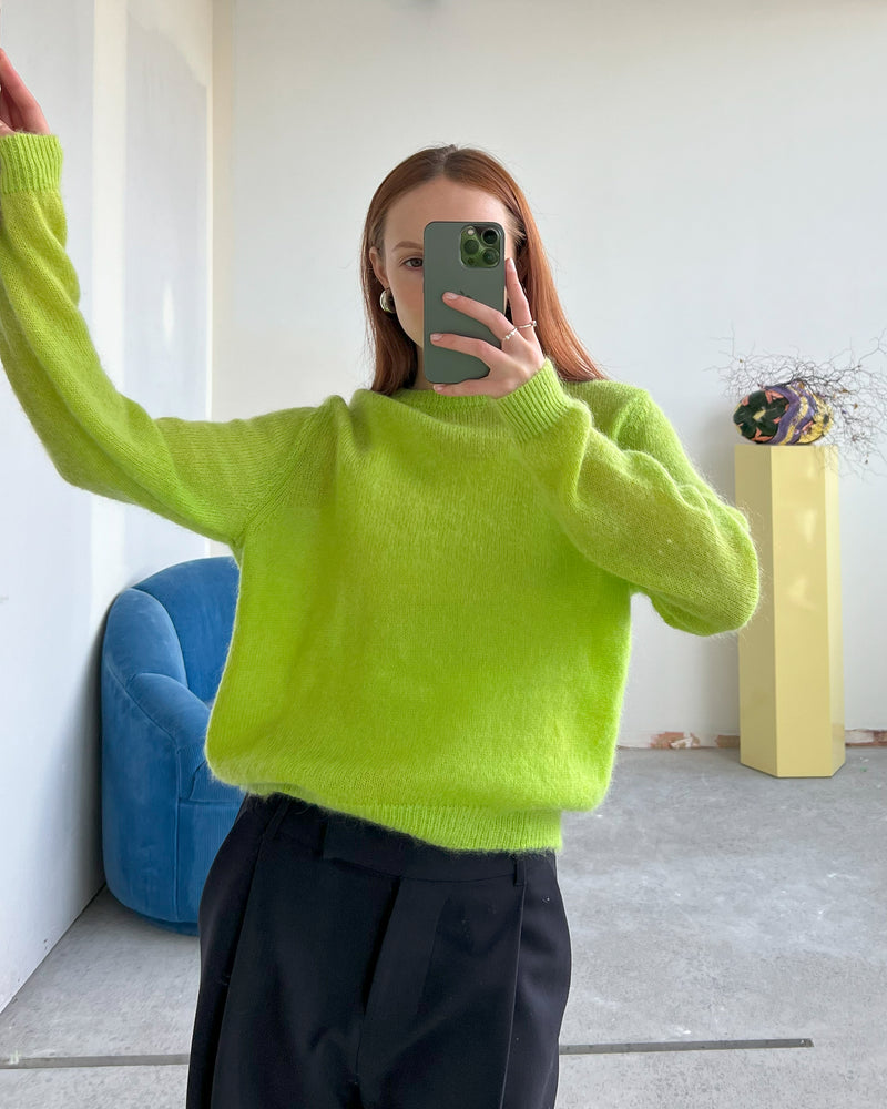 RSR SAMPLE 3102 WATERMELON SWEATER | RUBY Sample Watermelon Sweater in lime. Size 8. One available. Dani usually wears a size 8.