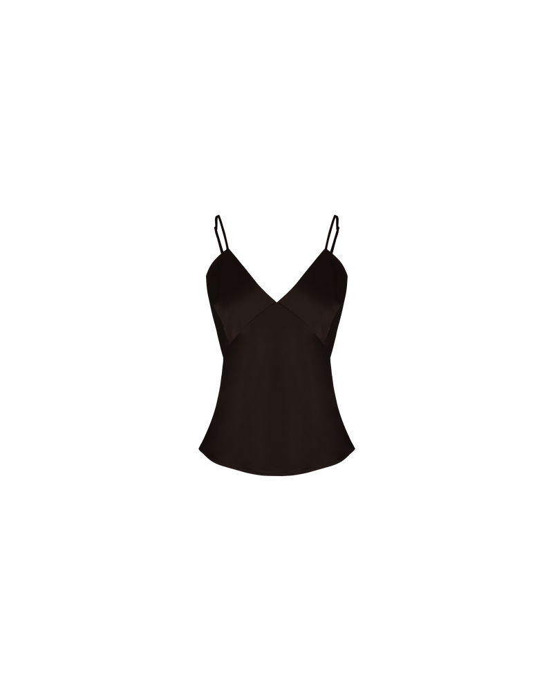 WEIRDER CAMISOLE ESPRESSO | The Weirder Camisole is a bias-cut camisole with adjustable shoestring straps. It features a V-neckline and has a soft silky texture with slight stretch.