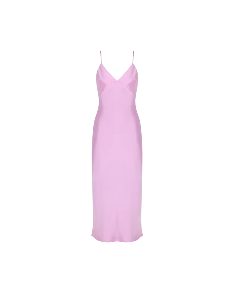 WEIRDLY SLIP JEM | Iconic bias cut slip dress with plunging neckline in a new longer length. A wardrobe staple in heavy weight double satin that is lush to wear, in a sheeny jem colour.