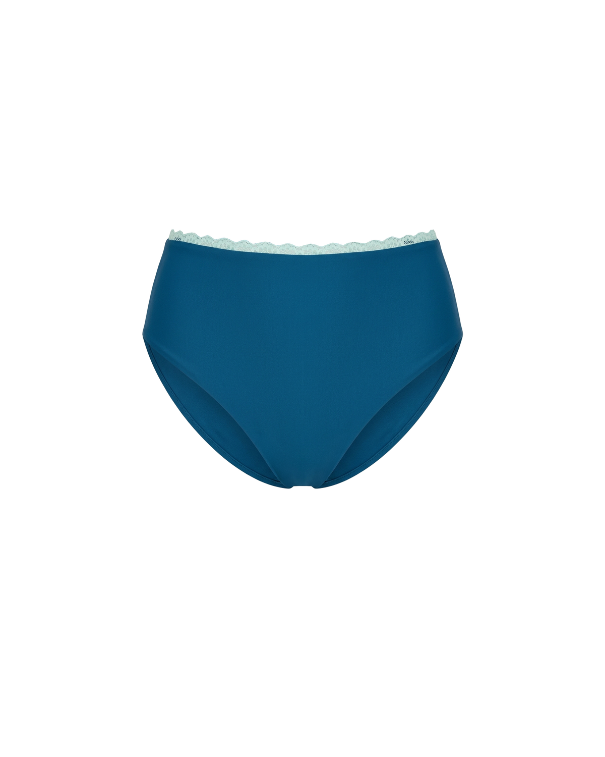 WYLIE HIGH WAIST BIKINI BOTTOM NAVY | Named after the Wylie's Baths in Sydney, these navy bikini bottoms are designed with full coverage and a high waisted cut. Featuring an aqua lace trim, make it a matching set with the Wylie Bikini Top or mix and match...