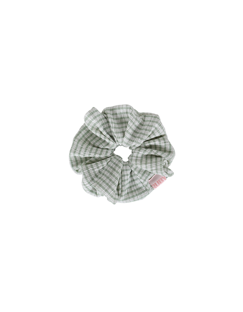  BETTY SCRUNCHIE SAGE GINGHAM | Oversized scrunchie made from the offcuts of our Resort 22 collection.