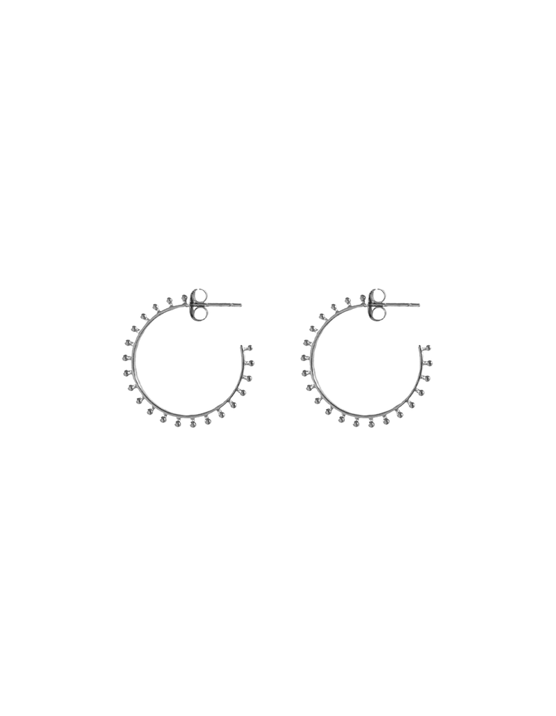 DOT HOOP SILVER | The Dot Hoop is a delicate sleeper style earring. It features a dot detail and butterfly closure at the back.