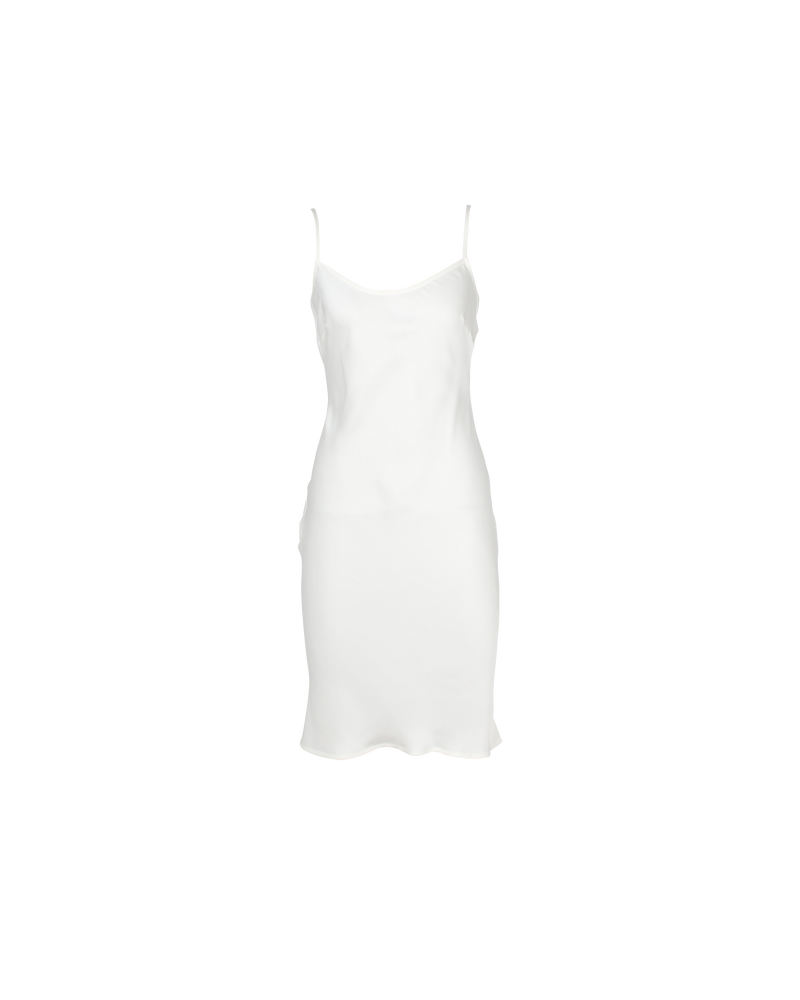 FORTUNA SLIP WHITE | The Fortuna Slip is a midi-length slip dress for layering under sheer garments or for wearing alone. It features a round neckline and adjustable shoulder straps. The slip is cut...