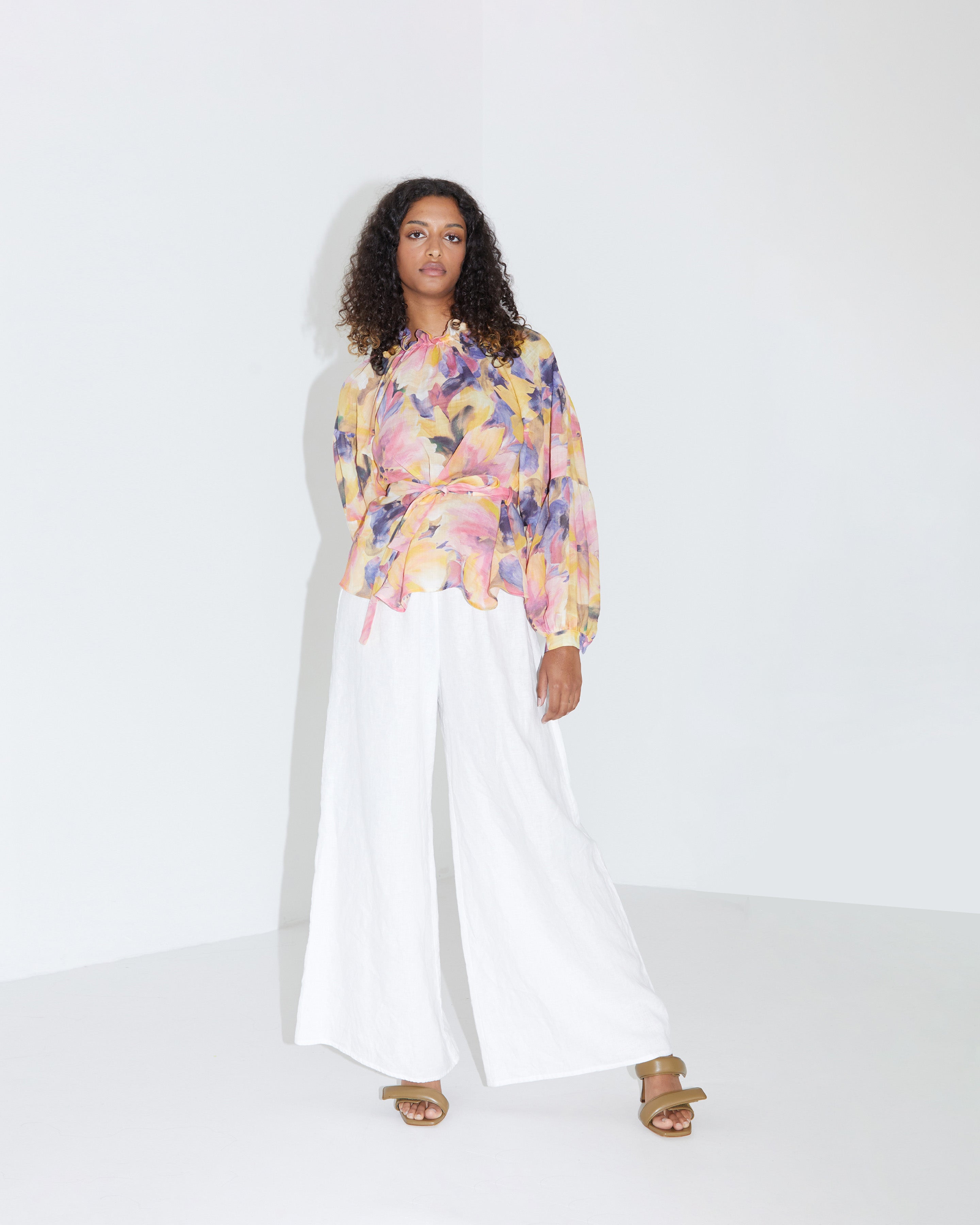 MAUDE RUFFLE BLOUSE FLORAL RUBY