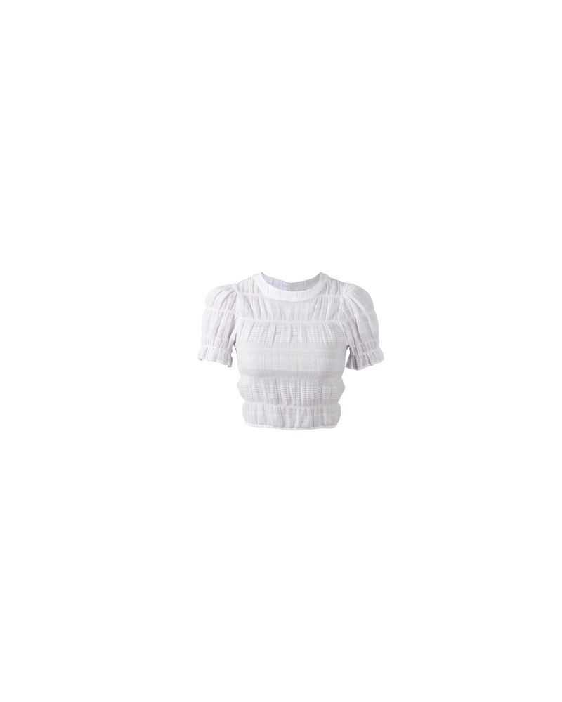 MIRELLA T-SHIRT WHITE | The Mirella T-shirt is a cropped cotton T-Shirt with a round neckline. It features short puff sleeves, keyhole opening at the back and two-button closures at the back neck. Made...