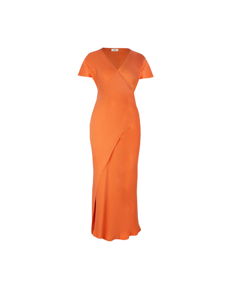 OMNIA CAPSLEEVE WRAP DRESS ORANGEADE | Cap sleeve, full-length bias cut wrap dress cut from a lustrous orangeade cupro. This dress is a full wrap through so you can wear this piece as open or covered...