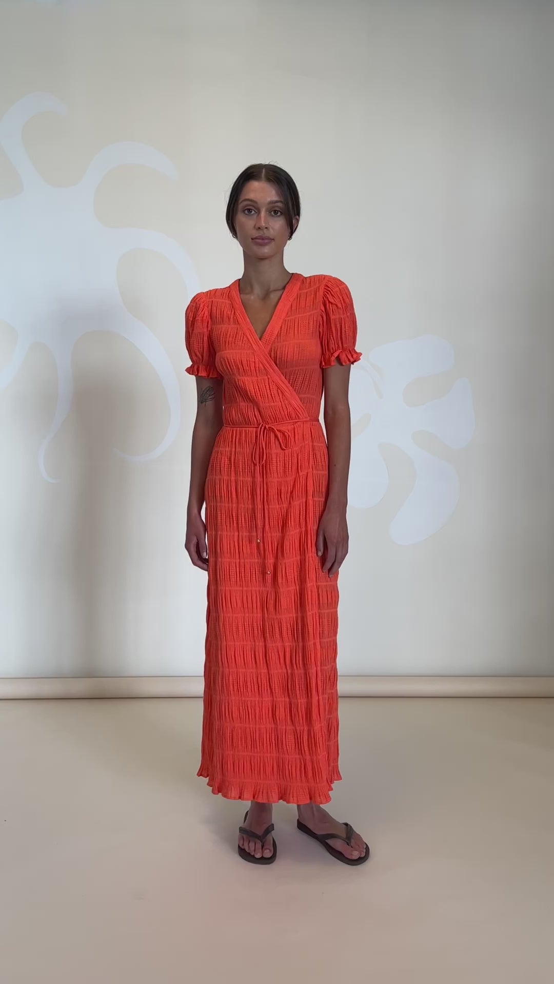 MIRELLA SHORT SLEEVE WRAP DRESS APEROL | RUBY