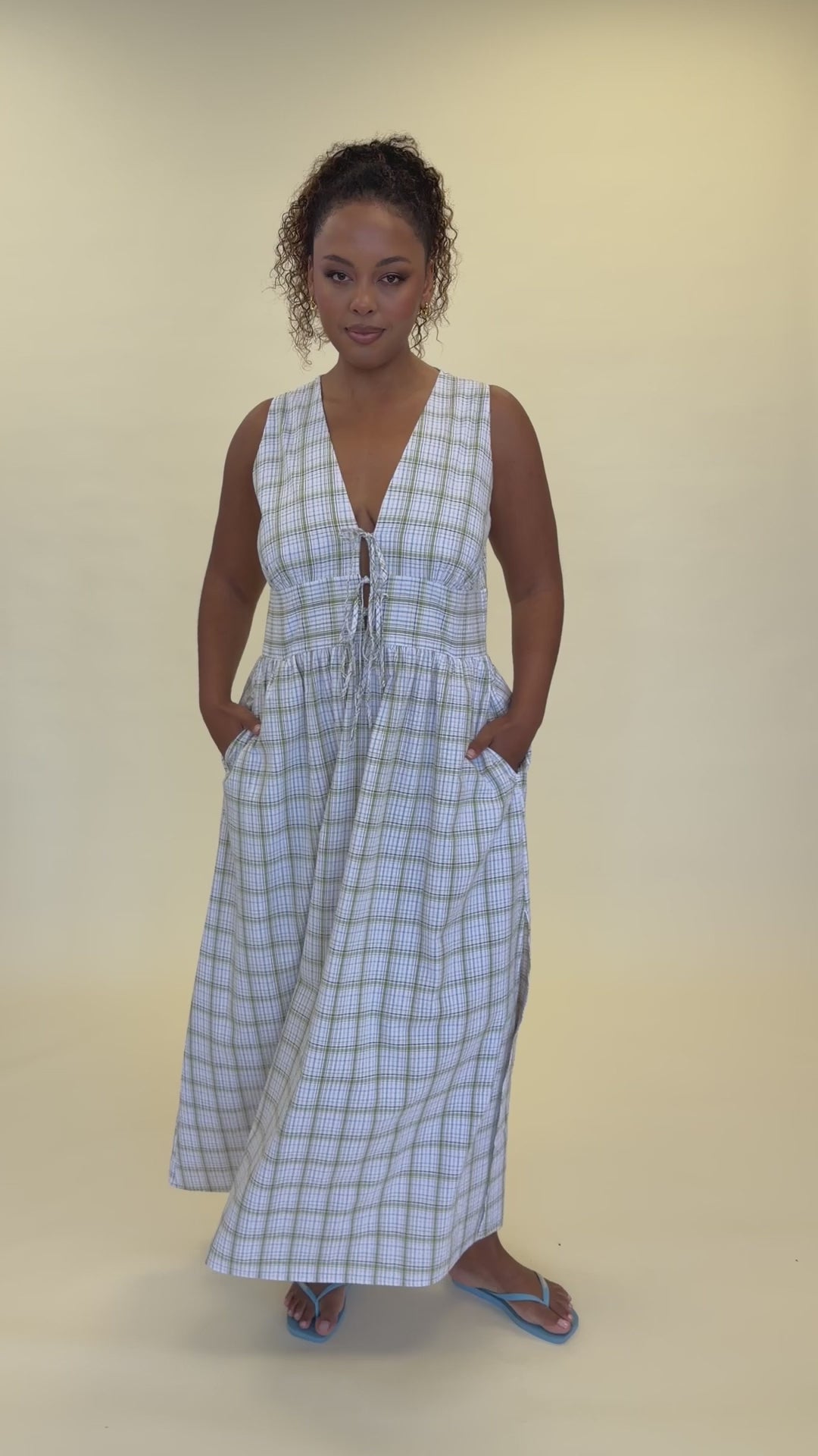 BENNY TIE DRESS HYDRANGEA TARTAN | RUBY