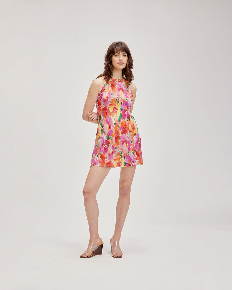 KATA CRINKLE MINIDRESS FLORAL | Tank style minidress designed in vibrant crinkle floral fabric. This dress slightly A-line in shape, creating a soft floaty look which compliments the floral print.