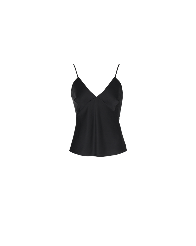 WEIRDER CAMISOLE BLACK | The Weirder Camisole is a bias-cut camisole with adjustable shoestring straps. It features a V-neckline and has a soft silky texture with slight stretch.