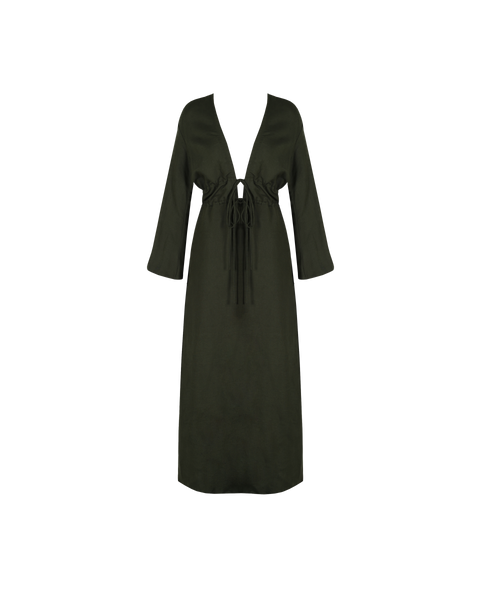 AVALON LINEN MAXI DRESS KHAKI | RUBY