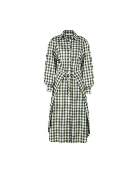 KLEIN GINGHAM WRAP DRESS KHAKI GINGHAM RUBY